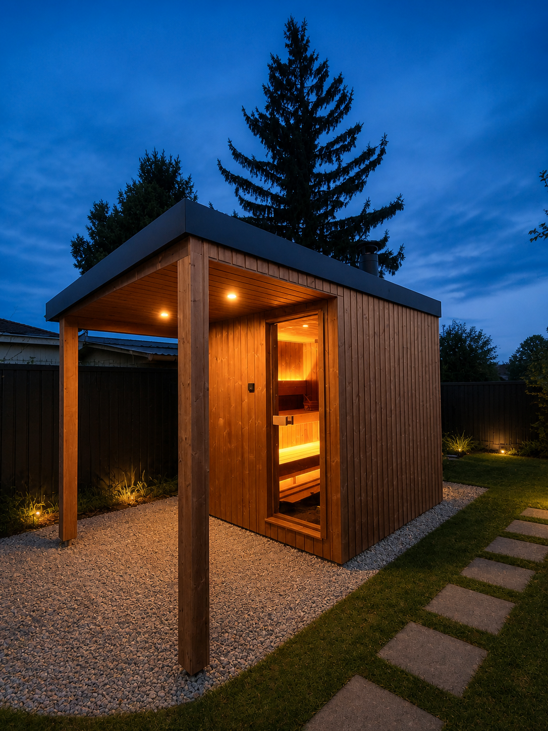 Exteriérová sauna Norsewood v dokončenej záhrade